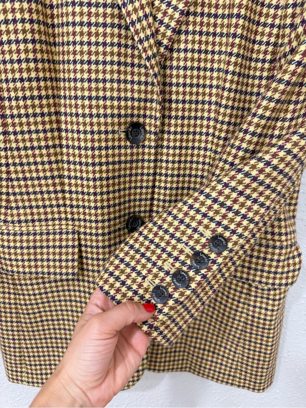 Laurel Classics Wool Cashmere Houndstooth Longline Blazer Jacket Old Money Sz S - Picture 6 of 13